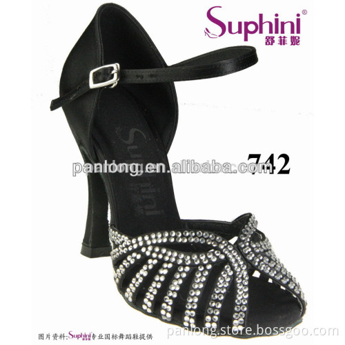 Women White Crystal Black Latin Dance Sandal 742